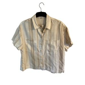 Madewell Striped Linen Blend Short Sleeve Button Up Shirt Women's Size Small NWT